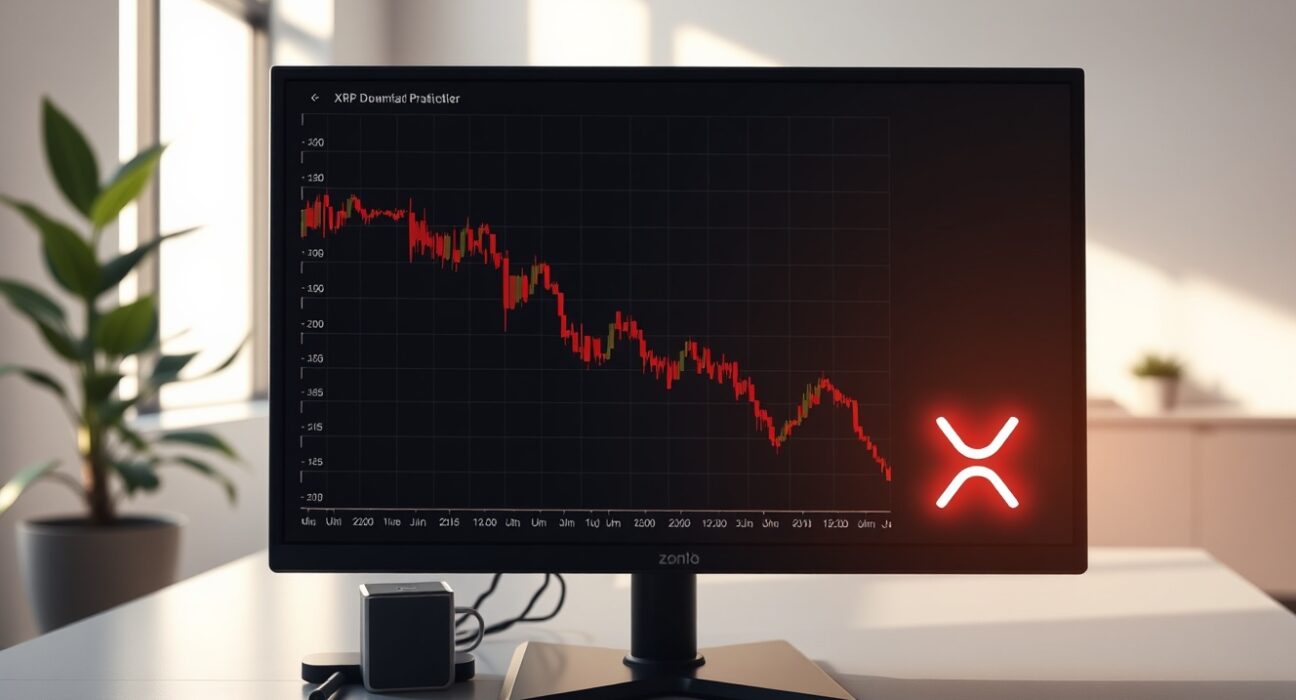 Analyst monitoring XRP cryptocurrency price chart showing steep bear market decline
