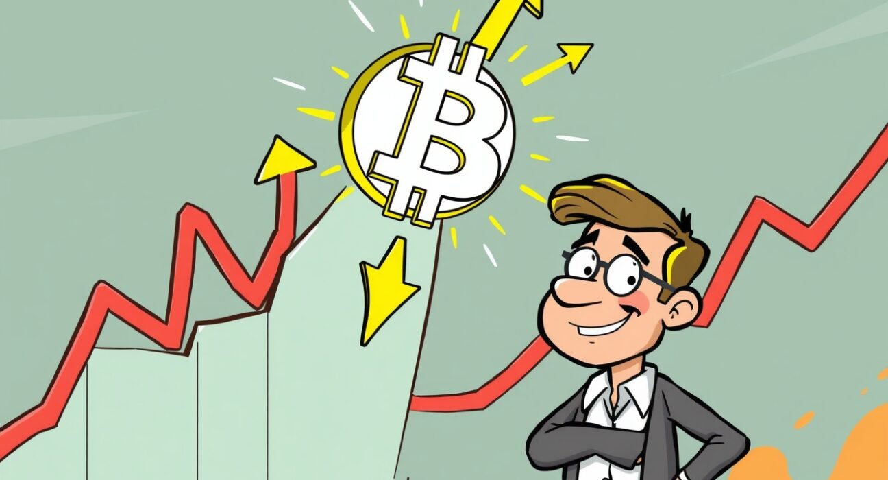 Cartoon illustration showing an XRP breakout above a resistance level, signaling a potential price rally.