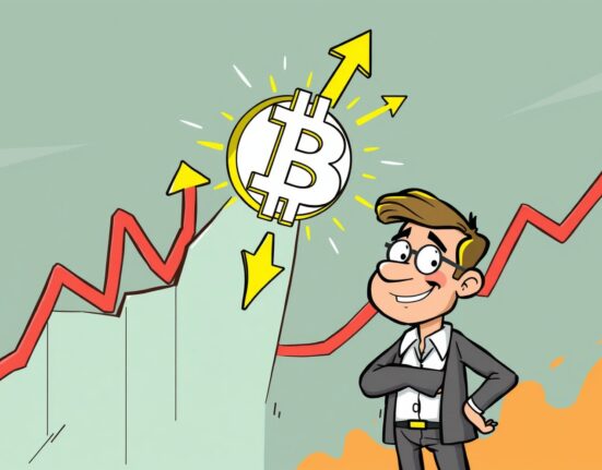 Cartoon illustration showing an XRP breakout above a resistance level, signaling a potential price rally.