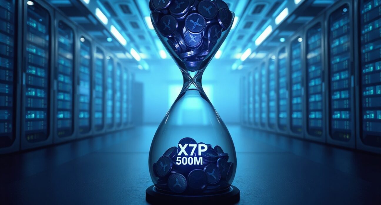 Digital hourglass with XRP tokens illustrating the slow burn rate on XRPL