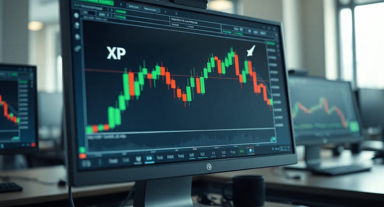 XRP price chart on trading screen with futures open interest data in focus