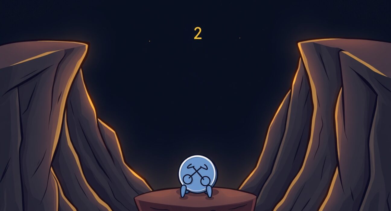 A cartoon XRP coin looking dejected below bearish Bollinger Bands, illustrating a grim price outlook.