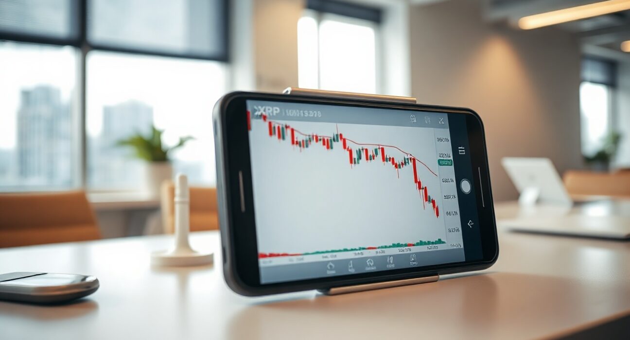XRP price chart showing a decline below $1 on a trading screen