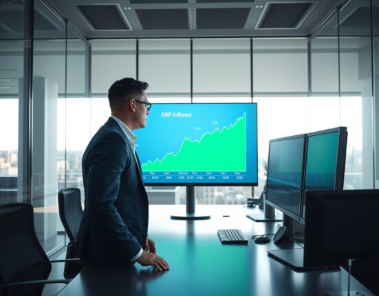 Financial analyst reviewing chart showing XRP investment product inflows surge