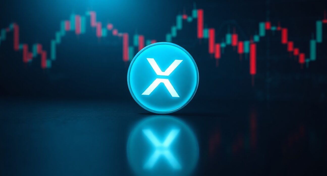 XRP digital token against financial chart background, symbolizing price resistance test