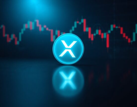 XRP digital token against financial chart background, symbolizing price resistance test