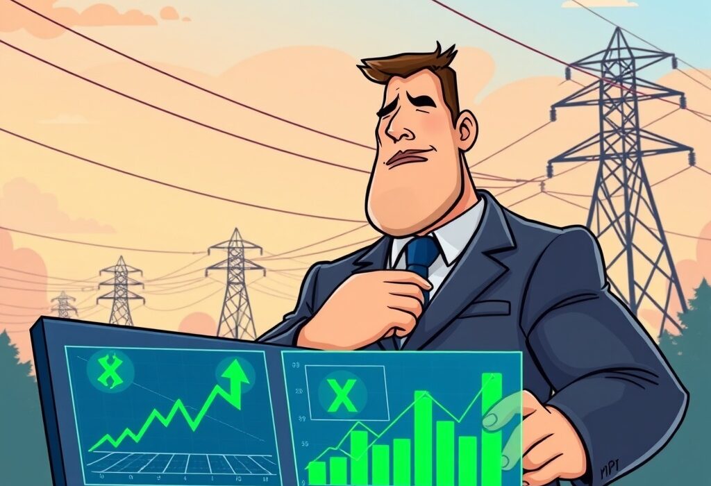 A cartoon illustration showing an energy company executive managing a substantial XRP Ledger yield investment, symbolizing growth and innovation.