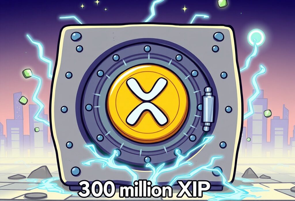 A secure vault representing 300 million XRP locked in Ripple's escrow, symbolizing its strategic implications for the cryptocurrency.