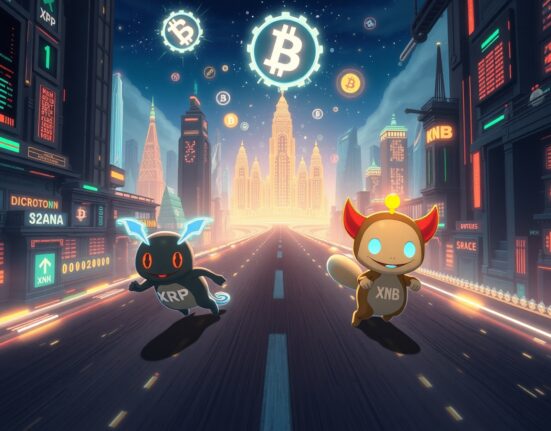 XRP cryptocurrency symbol surpassing BNB in market capitalization ranking race