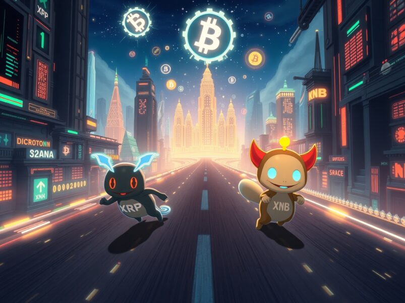 XRP cryptocurrency symbol surpassing BNB in market capitalization ranking race