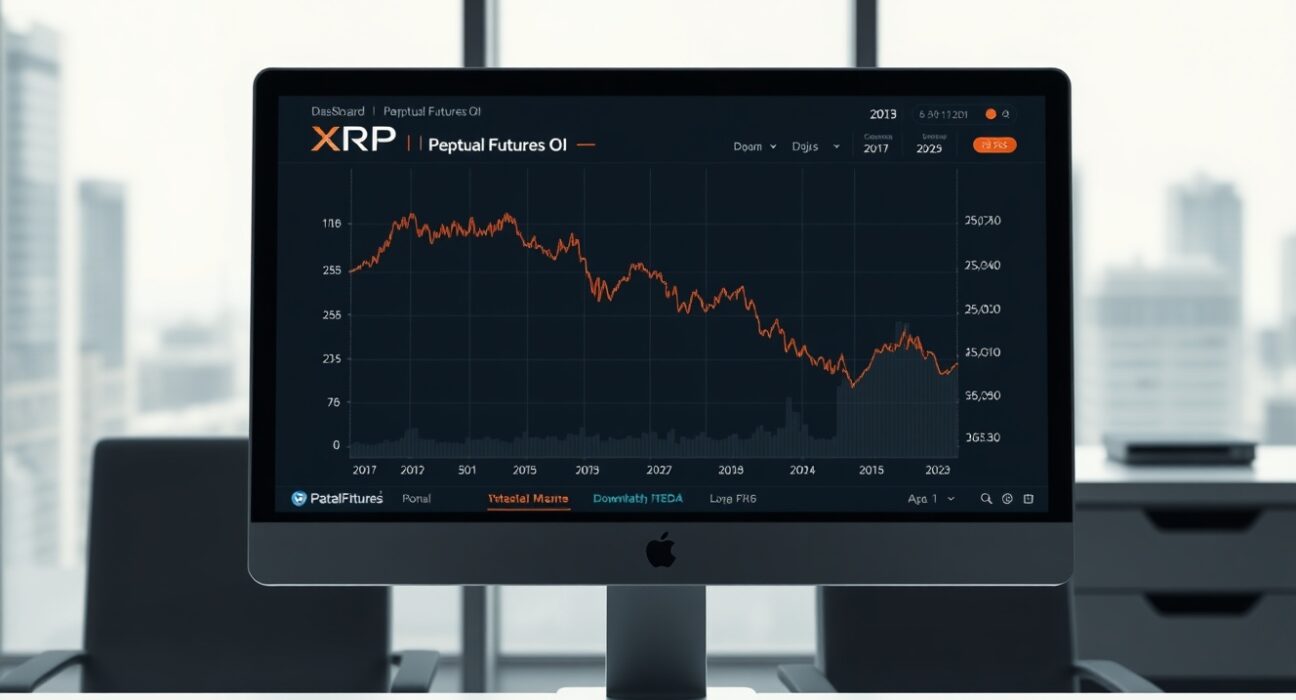 Chart showing the dramatic 96% crash in XRP perpetual futures open interest from its 2024 peak.