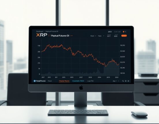 Chart showing the dramatic 96% crash in XRP perpetual futures open interest from its 2024 peak.