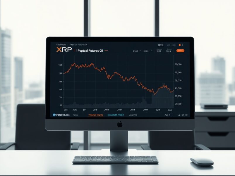 Chart showing the dramatic 96% crash in XRP perpetual futures open interest from its 2024 peak.