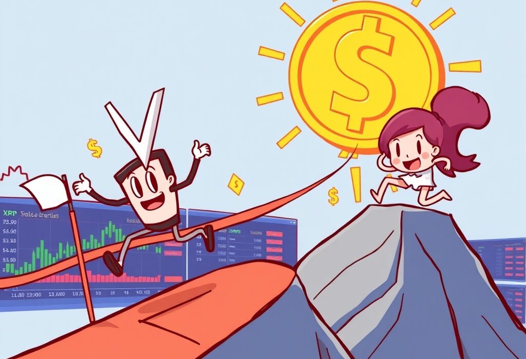 An illustration symbolizing XRP perpetual futures volume surpassing Solana's, highlighting a significant shift in crypto trading dynamics.