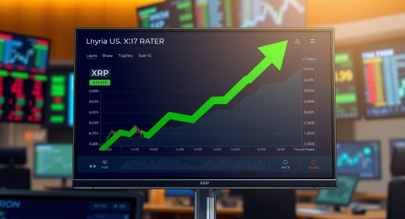 XRP price chart with upward arrow indicating potential breakout after prolonged sideways trading