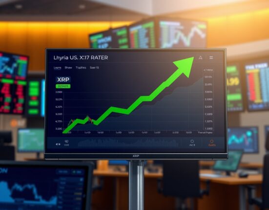 XRP price chart with upward arrow indicating potential breakout after prolonged sideways trading