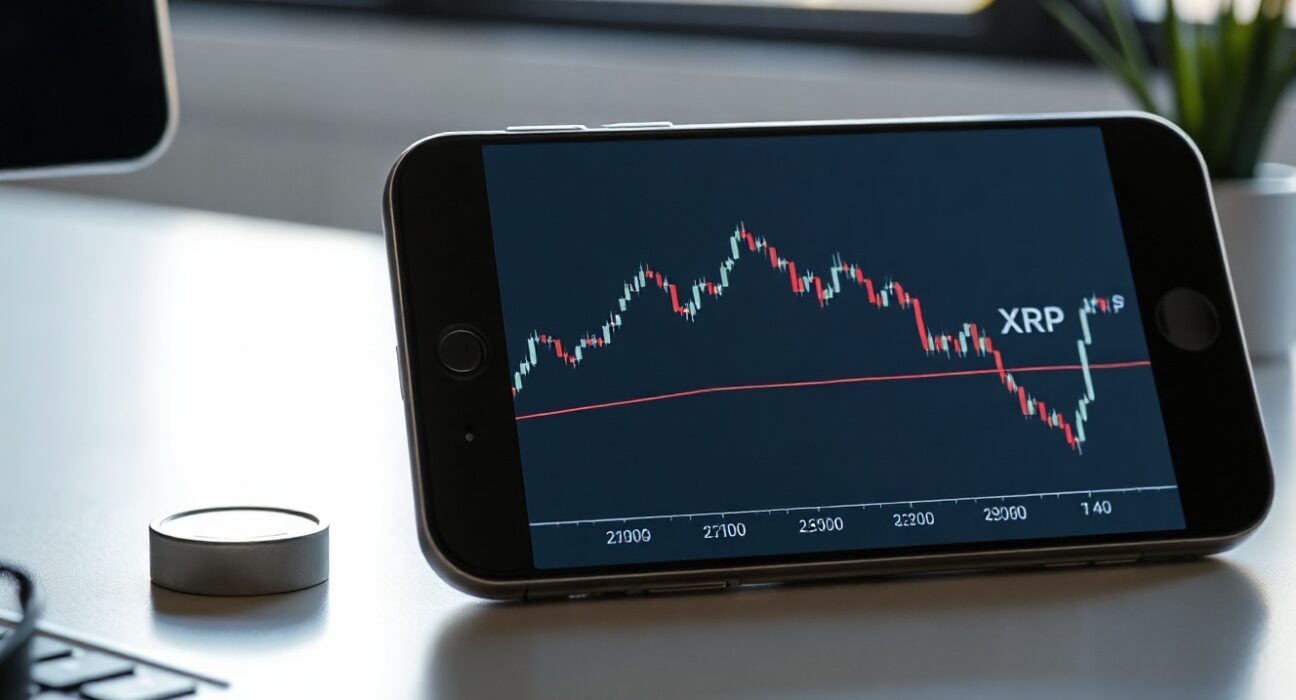 XRP price chart showing support at $1 level on a trading screen