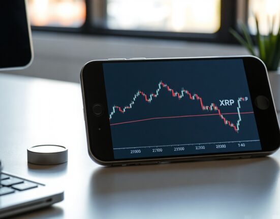 XRP price chart showing support at $1 level on a trading screen