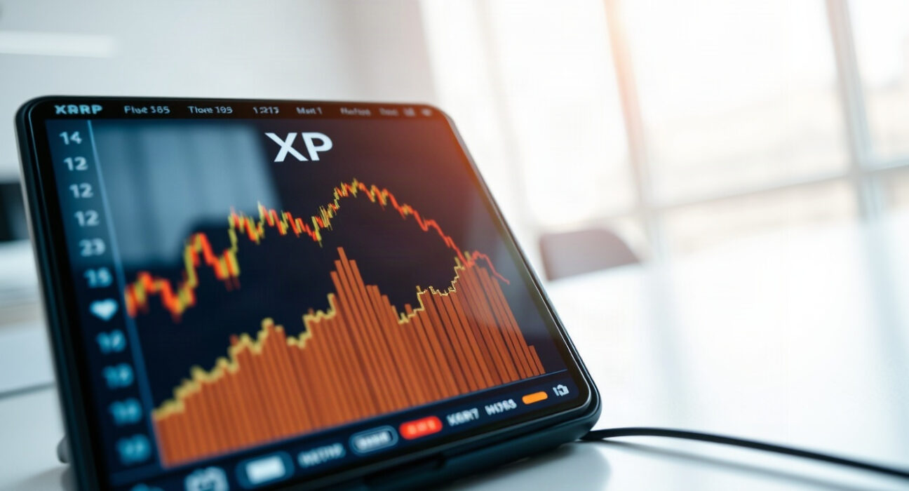 XRP price chart on a smartphone showing support at $1.40 amid rising on-chain activity