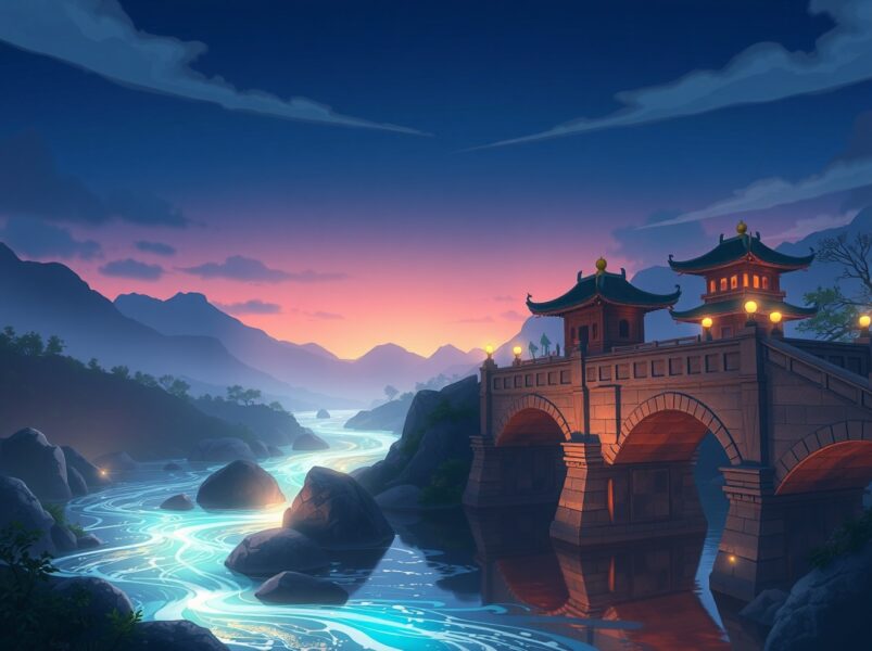 A conceptual Ghibli-style illustration representing the XRP ledger's flow and utility in global finance.