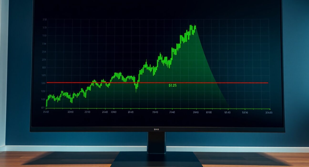 Digital price chart showing XRP rally stalling near $1.25 resistance level with green candlesticks