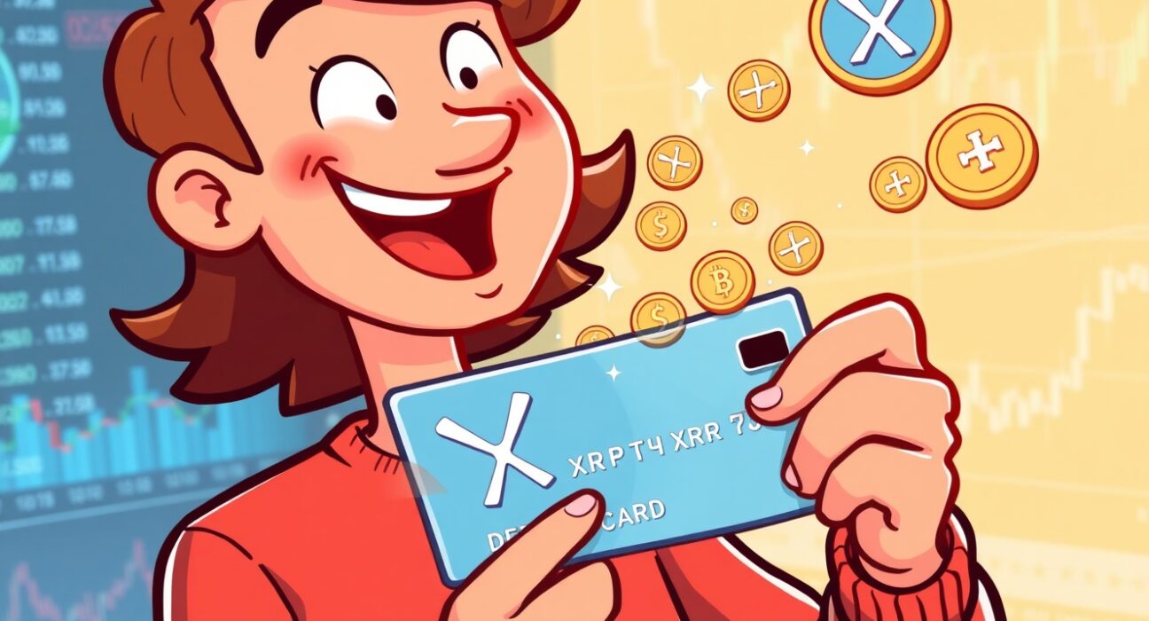 A person using a Uphold debit card, symbolizing the earning of XRP rewards through everyday purchases.