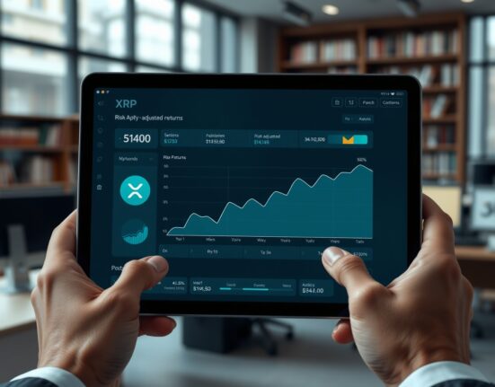 Analyst reviewing XRP risk-adjusted returns dashboard showing improved Sharpe Z-Score metrics