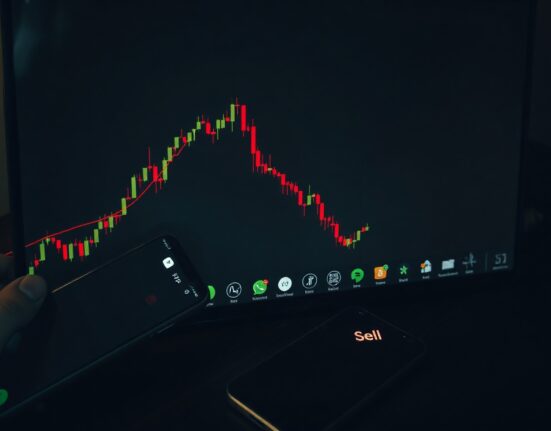 XRP price chart showing a sharp decline below the $1.13 support level with a red sell order on a smartphone