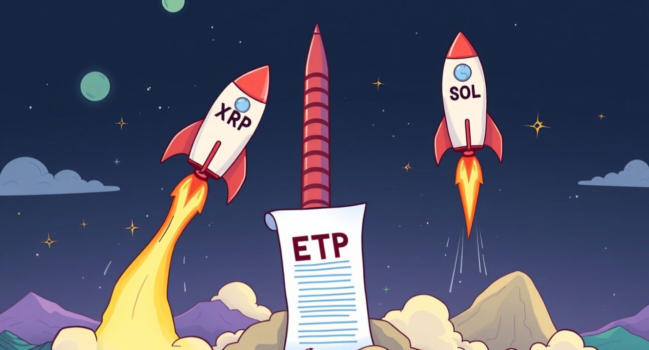XRP and SOL cryptocurrency rockets launching with explosive spot ETF momentum driving institutional investment