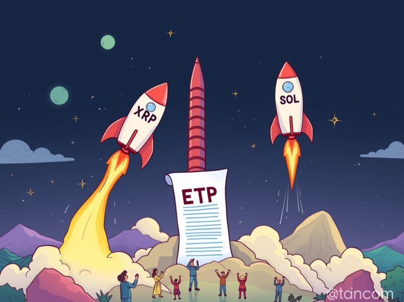 XRP and SOL cryptocurrency rockets launching with explosive spot ETF momentum driving institutional investment