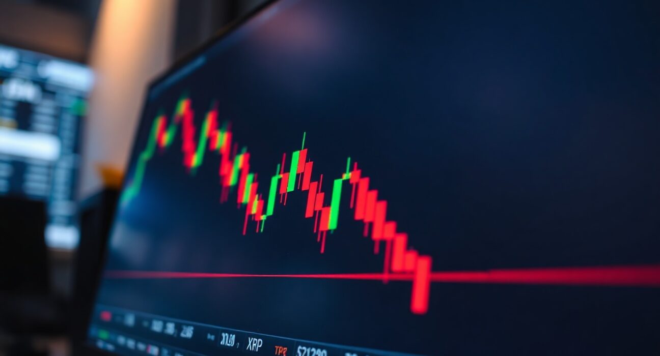 Cryptocurrency price charts for XRP and Stellar showing bearish market trends on a trading screen.