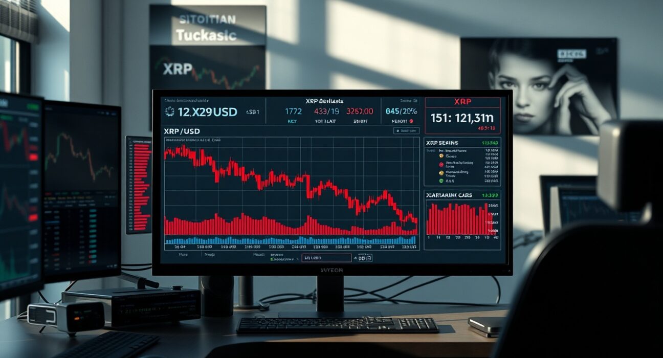 Financial dashboard showing XRP price analysis with bearish market indicators and on-chain metrics