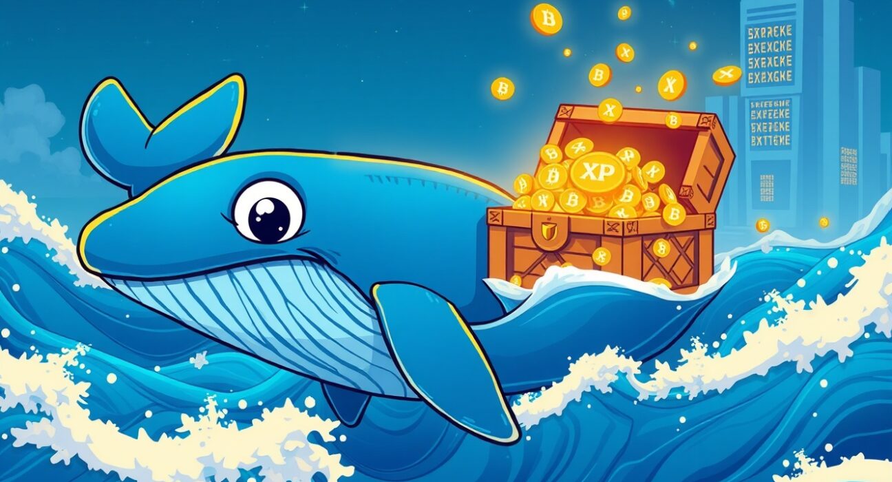 Massive XRP transfer depicted as whale moving cryptocurrency treasure to exchange