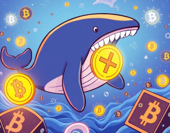 Giant whale carrying XRP cryptocurrency coin in dramatic blockchain transfer