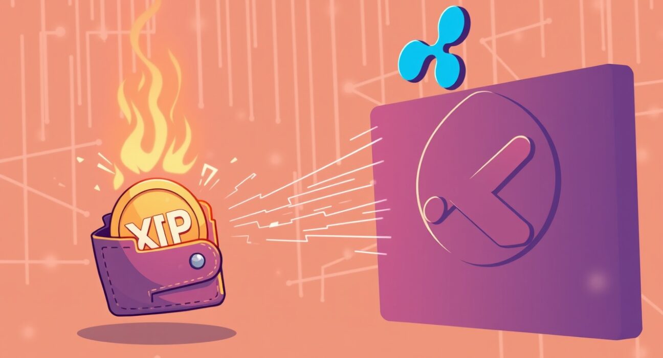 A cartoon illustration showing a massive XRP transfer from an unknown wallet to Ripple, symbolizing significant digital asset movement.