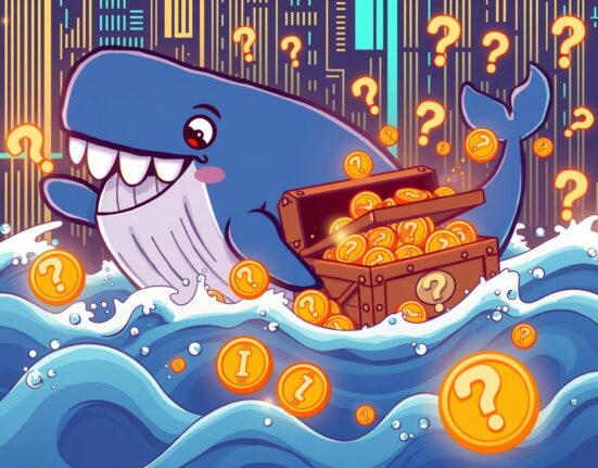 Massive XRP transfer depicted as whale moving digital coins through blockchain waves