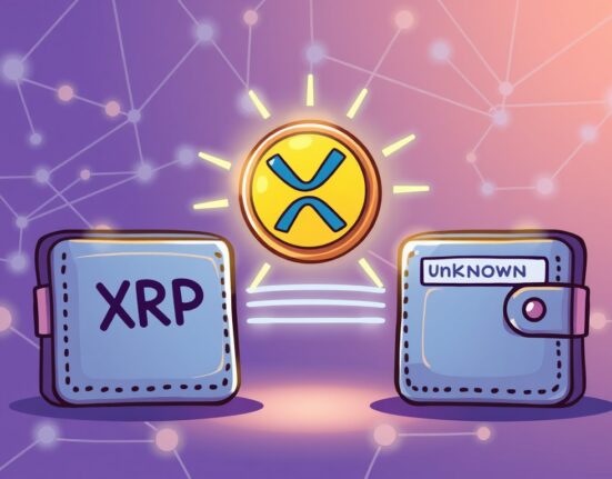 Cartoon showing a significant XRP transfer, symbolizing the movement of 250 million XRP from Ripple to an unknown wallet.