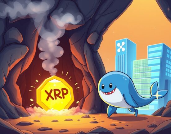 A cartoon whale making a massive XRP transfer to the Ripple headquarters.