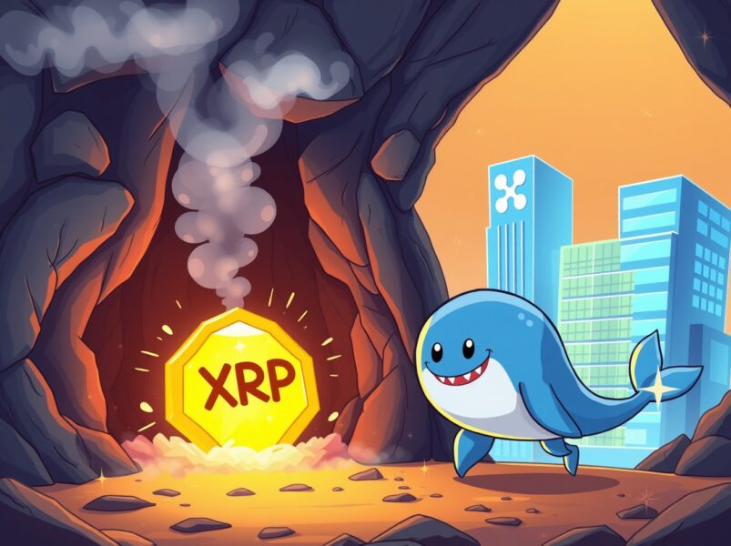 A cartoon whale making a massive XRP transfer to the Ripple headquarters.