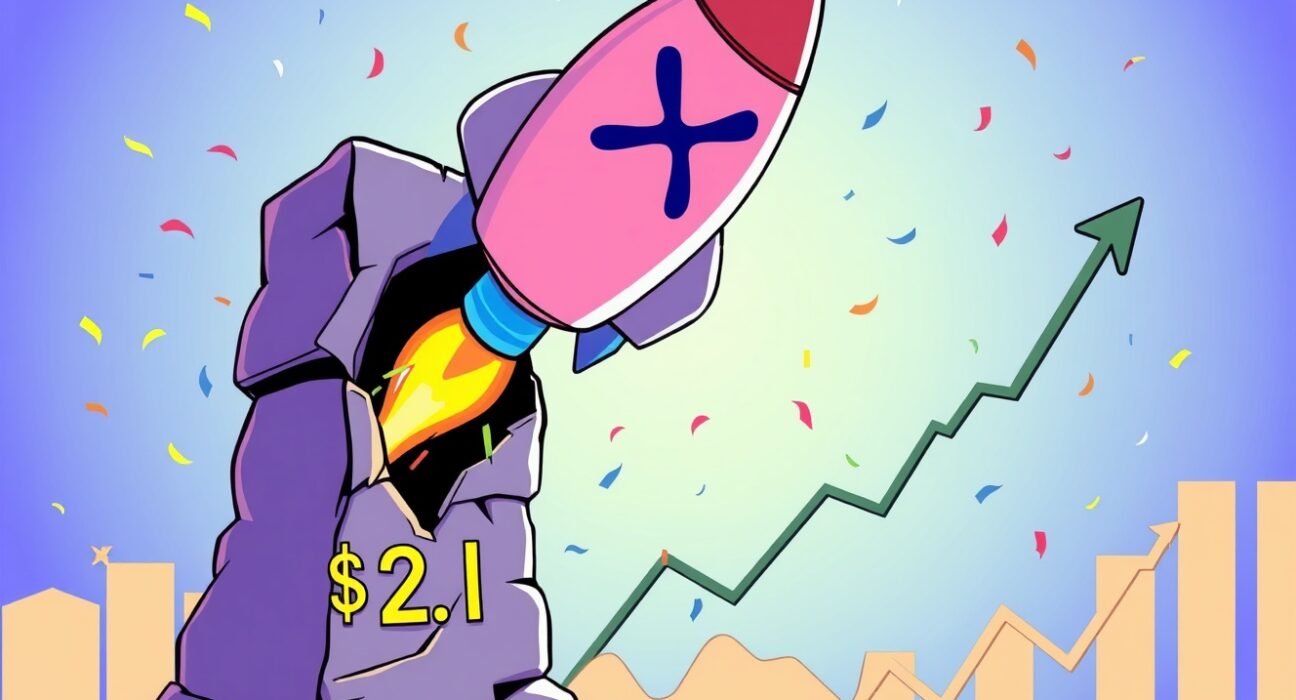 An illustration of the explosive XRP uptrend breaking through a major price resistance barrier.