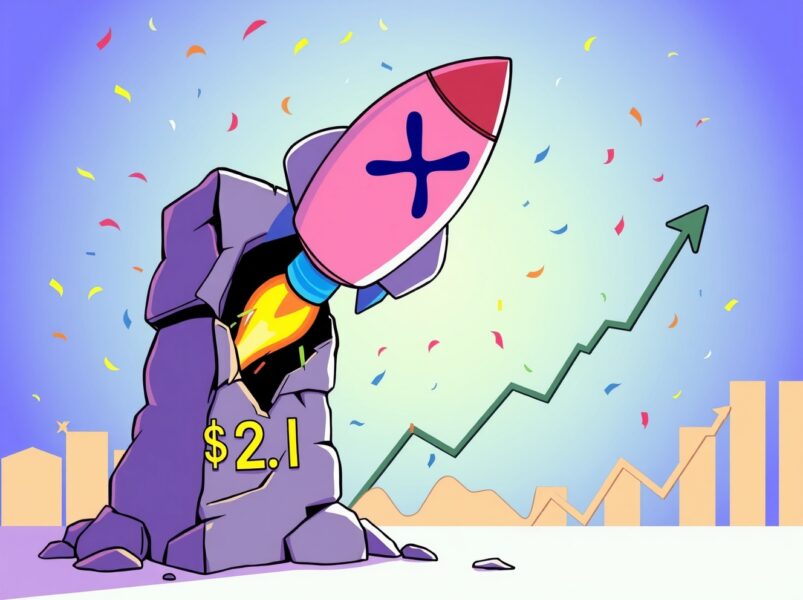 An illustration of the explosive XRP uptrend breaking through a major price resistance barrier.