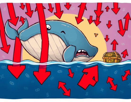 Cartoon illustration showing intense XRP whale selling pressure overwhelming hopeful ETF news.