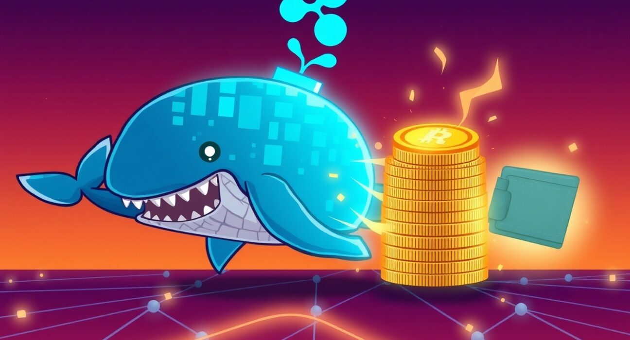 Illustrates a significant XRP whale transfer from Ripple, highlighting the impact of large cryptocurrency movements on the market.