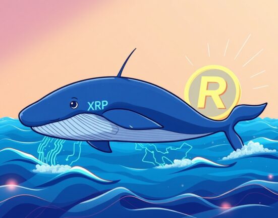 Cartoon illustration of a large XRP whale transfer moving towards Ripple, symbolizing a significant market event.