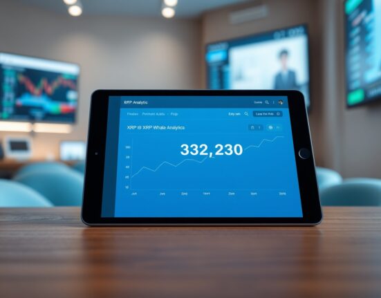 On-chain analytics dashboard showing XRP whale wallet count reaching a record high of 332,230