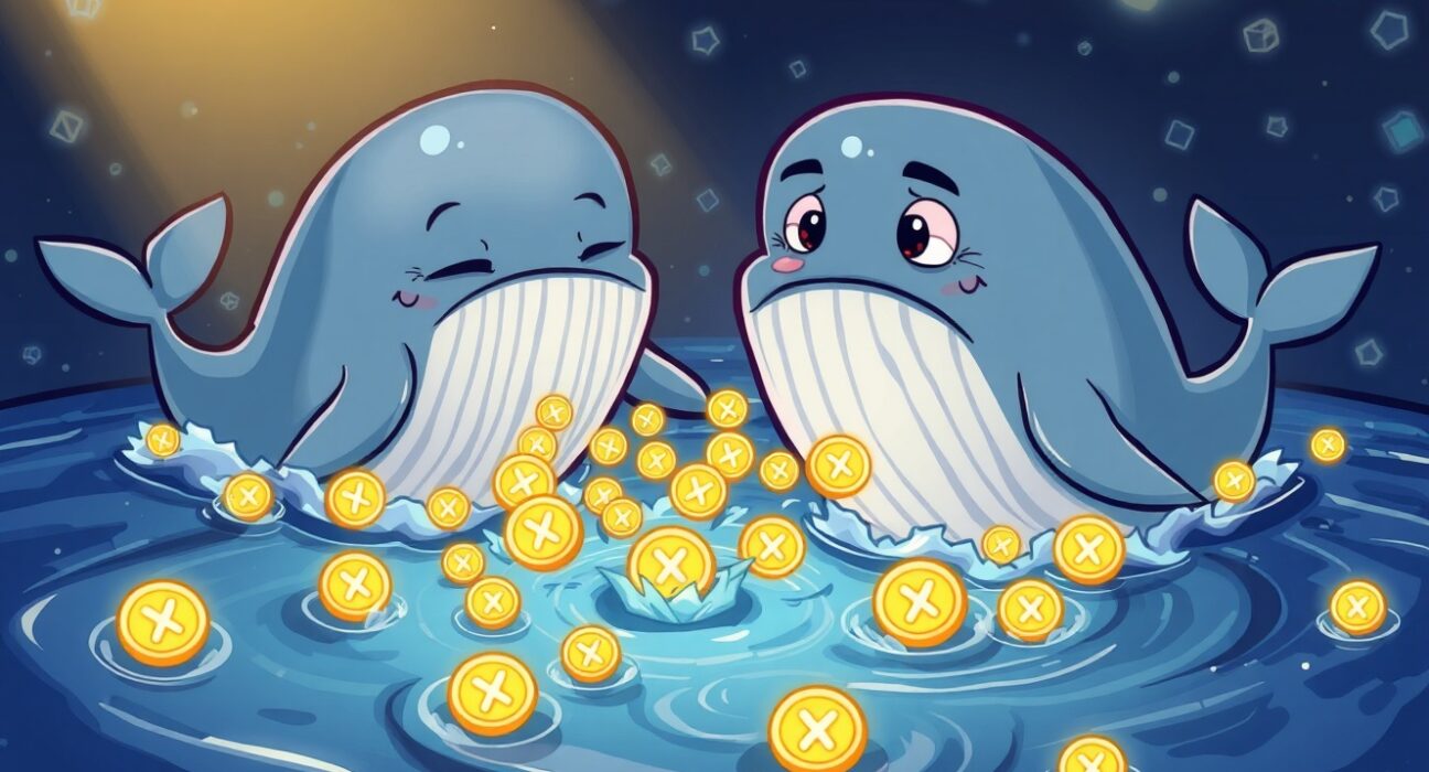 An illustration showing XRP whales selling tokens, highlighting the significant market movement and impact of large holders.