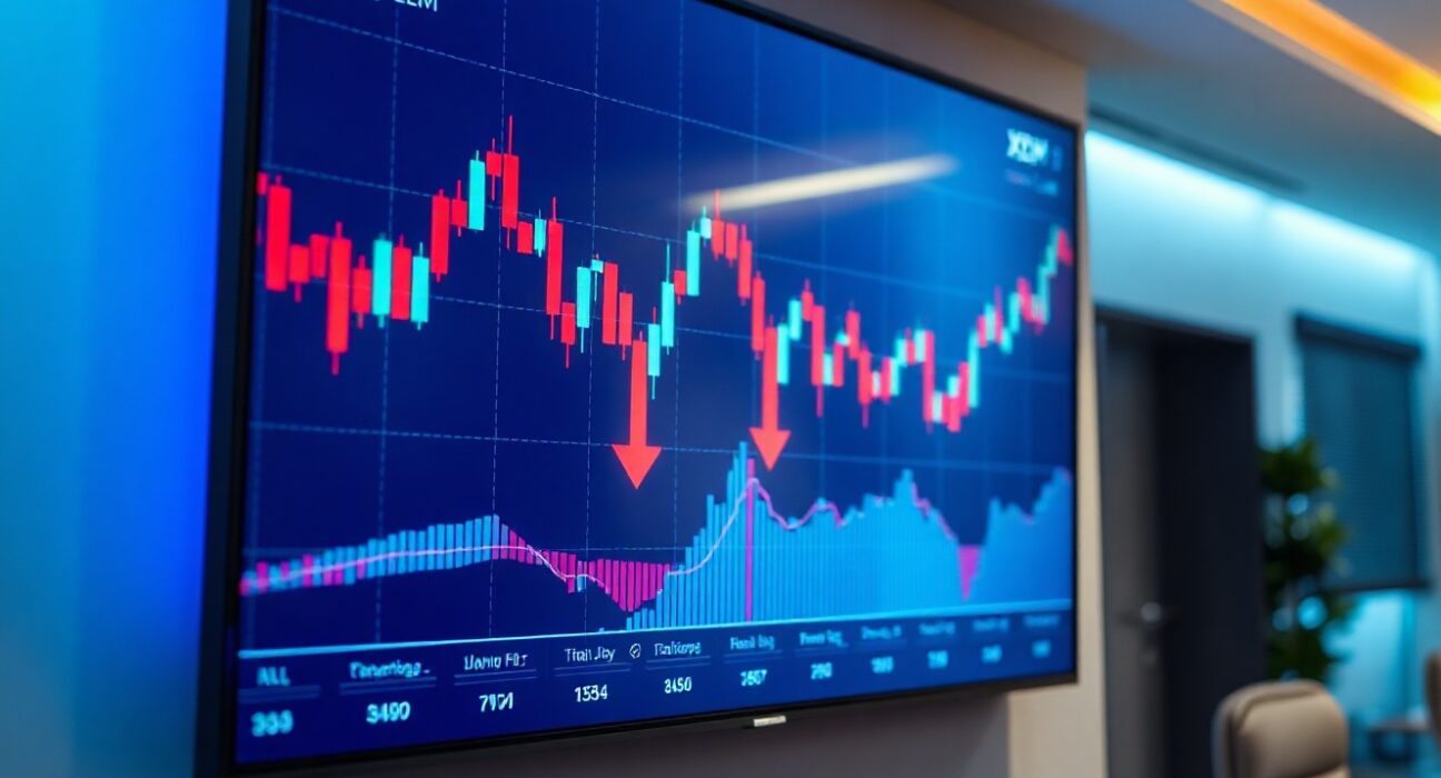Trading screen showing declining XRP and XLM price charts