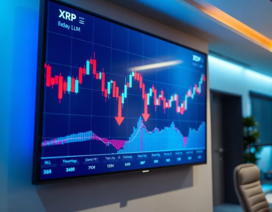 Trading screen showing declining XRP and XLM price charts