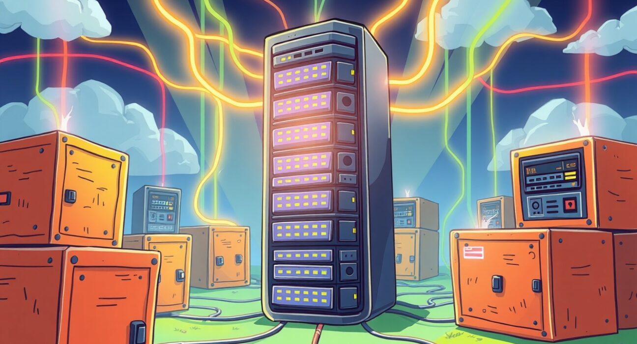 Cartoon of modern and outdated XRPL nodes showing network connection risk.