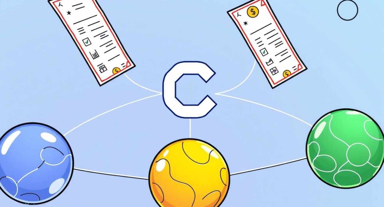A cartoon illustration showing secure cross-chain interoperability for tokenized stocks, highlighting the role of xStocks Chainlink CCIP integration.